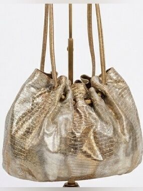 Chez by Cheryl Nordstrom Snake Embossed Gold Metallic Drawstring Shoulder Bag